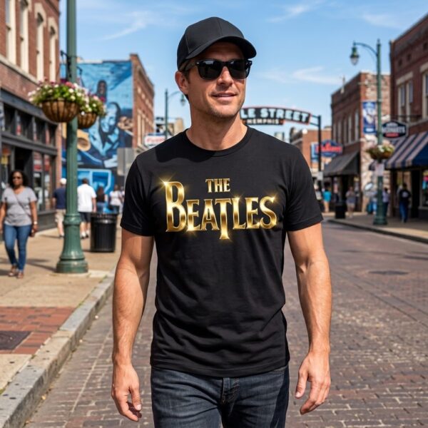 Flag  The Beatles Gold / Black T-Shirt – 100% Premium Cotton – All Sizes Available Silver / Gold Designs (Entertainment)