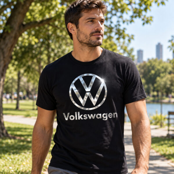 Flag  Volkswagen Silver / Black T-Shirt – 100% Premium Cotton – All Sizes Available Silver / Gold Designs (Auto + Moto)