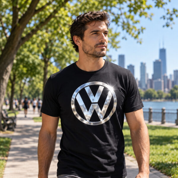Flag  Volkswagen Silver / Black T-Shirt – 100% Premium Cotton – All Sizes Available Silver / Gold Designs (Auto + Moto)