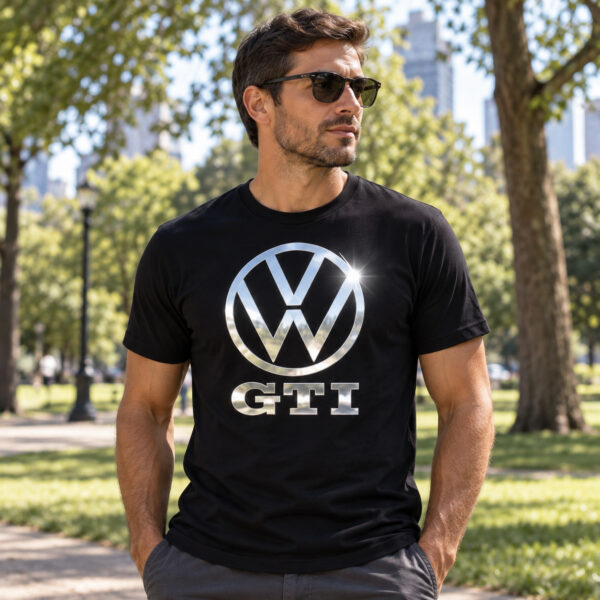 Flag  Volkswagen GTI Silver / Black T-Shirt – 100% Premium Cotton – All Sizes Available Silver / Gold Designs (Auto + Moto)