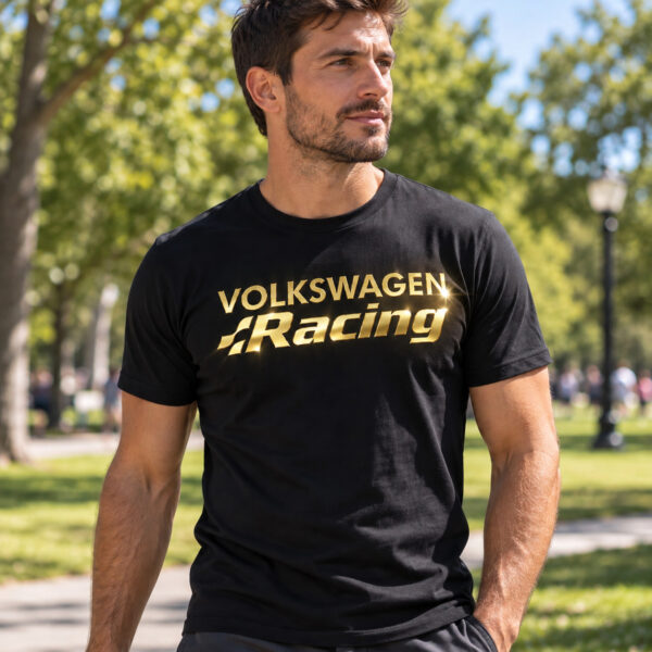 Flag  Volkswagen Gold Silver / Black T-Shirt – 100% Premium Cotton – All Sizes Available Silver / Gold Designs (Auto + Moto)