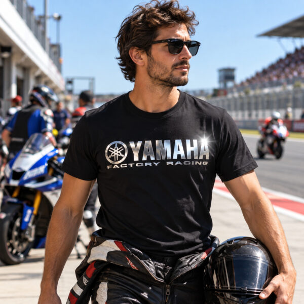 Flag  Yamaha Factory Racing Silver / Black T-Shirt – 100% Premium Cotton – All Sizes Available Silver / Gold Designs (Auto + Moto)